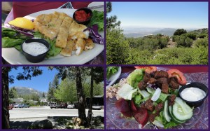 Idyllwild, Top Left: sauteed calamari, Bottom Right: salad w/roasted beets.