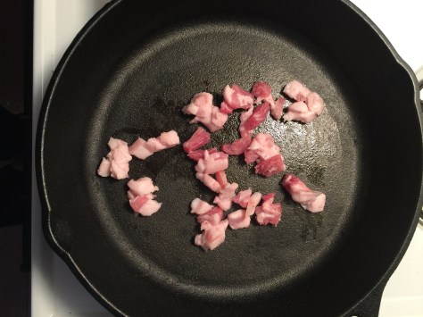 salt pork in cast iron pan