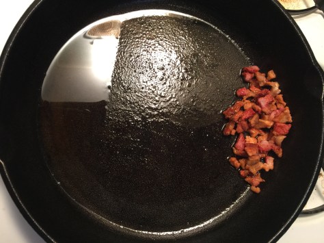 rendered fat (right) with crisp salt pork (left – discard)