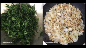chopped cooked spinach pressed dry & sauteed onions w/pine nuts