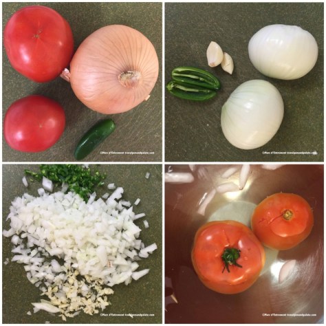 vegetable ingredients (note: blanched tomatoes lower right ready to have skin slipped off)